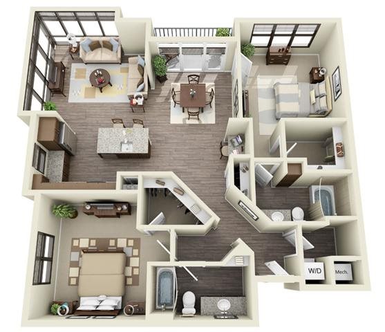2 bedroom 2 bath Floor Plan Clanton - Fountains Southend 2 bedroom 2 bath Floor Plan Clanton - Fountains Southend